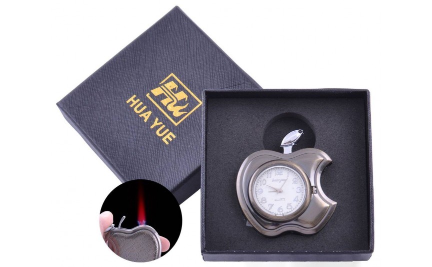 Зажигалка подарочная с часами "Apple" (Турбо пламя) №3919 Black