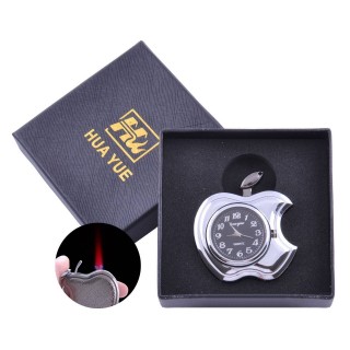 Зажигалка подарочная с часами Apple (Турбо пламя) №3919 Silver