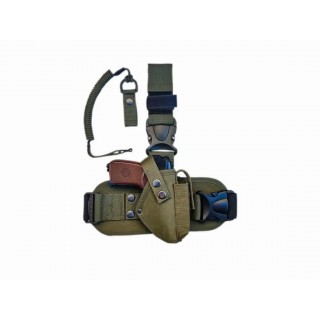 Комплект Кобура тактична для ПМ стегна на платформі + шнур страхувальний (тренчик) колір олива хакі 11707-1