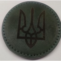 Военный тактический кожаный шеврон "Тризуб Герб Украины" зелёный