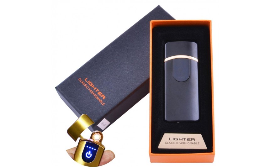 USB  зажигалка в подарочной упаковке Lighter (Спираль накаливания) №HL-43 Black