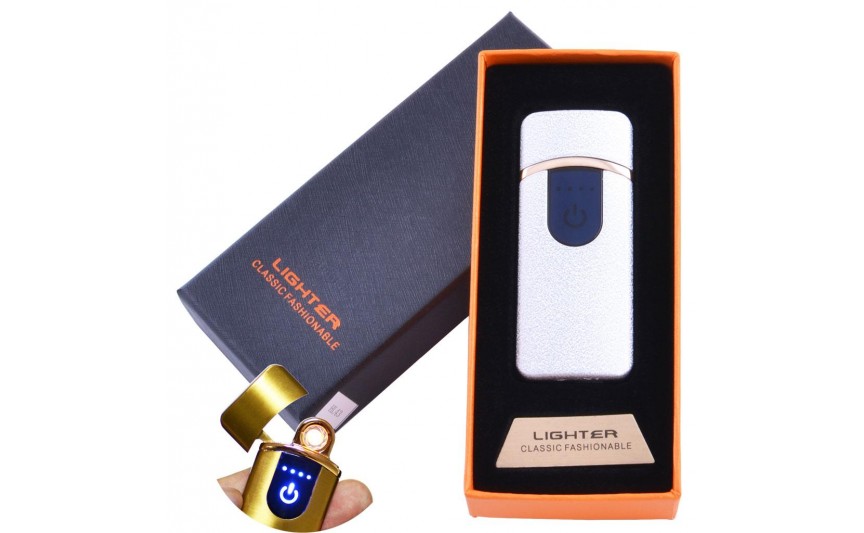USB  зажигалка в подарочной упаковке Lighter (Спираль накаливания) №HL-43 White