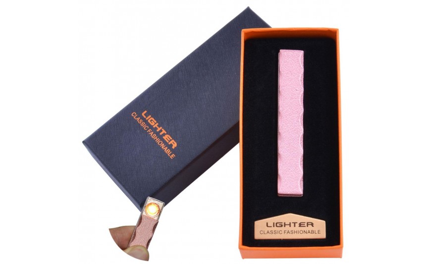 USB  зажигалка в подарочной упаковке Lighter (Спираль накаливания) №HL-47 Pink