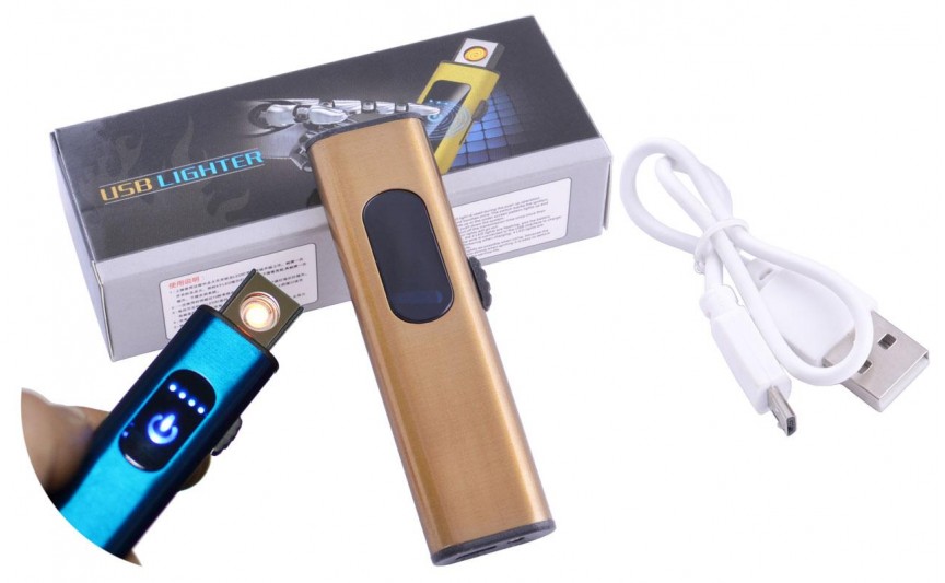 USB  зажигалка в подарочной упаковке Lighter (Спираль накаливания) №HL-59 Gold