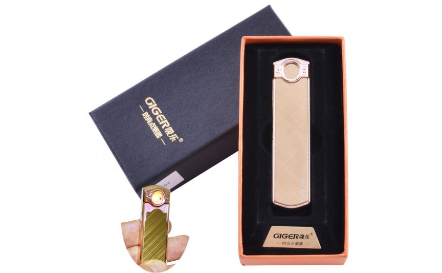 USB  зажигалка в подарочной упаковке Lighter (Спираль накаливания) №HL-60 Gold