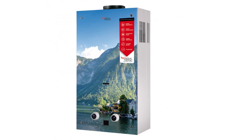 Колонка газовая дымоходная Aquatronic JSD20-AG208 10 л стекло (горы)